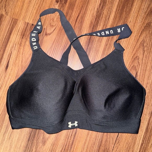 Under Armour Black Sports Bra with White Logo - Picture 1 of 3